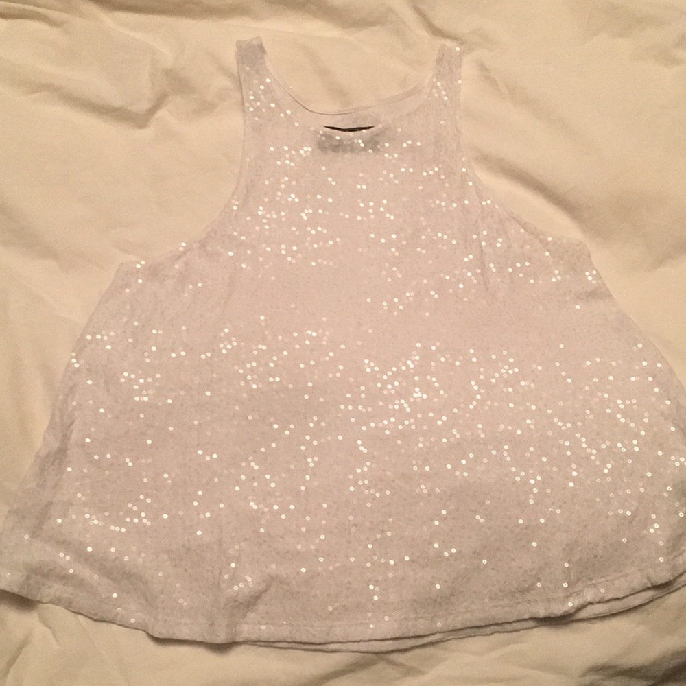 Racer back high neck white on white sequin top!